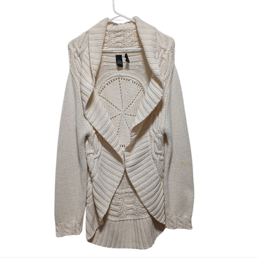 Lane Bryant Ivory Wool Cable Knit Longline Sweater Draped Cardigan 22/24